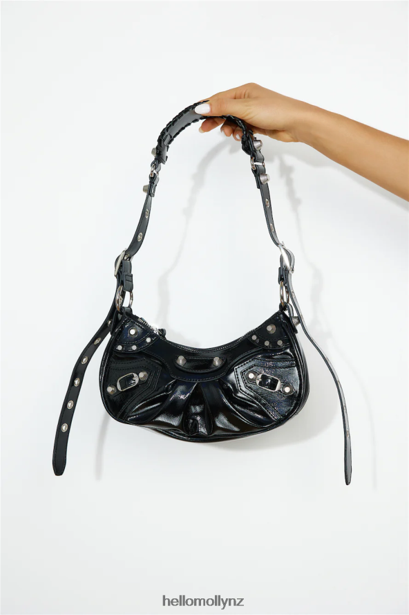 Hello Molly BILLINI Elly Shoulder Bag Black Crinkle Patent PBN88610222 Accessories