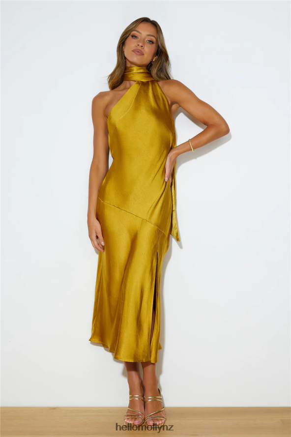 Hello Molly Athenian Satin Maxi Dress Mustard PBN8866134 Clothing