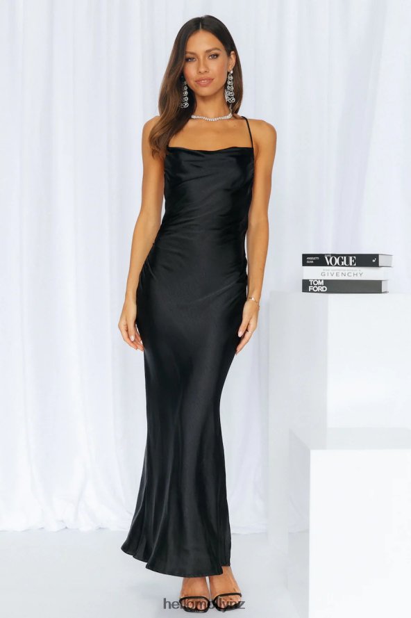 Hello Molly Kissin All Night Satin Maxi Dress Black PBN8866784 Clothing