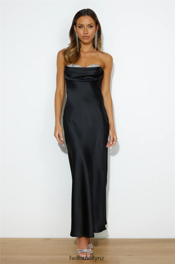 Hello Molly Luxe Dance Satin Maxi Dress Black PBN8866320 Clothing