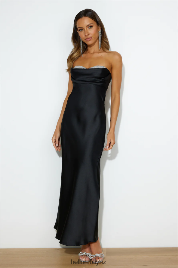 Hello Molly Luxe Dance Satin Maxi Dress Black PBN8866320 Clothing