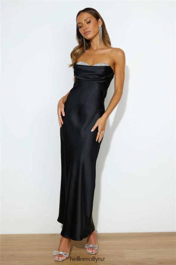 Hello Molly Luxe Dance Satin Maxi Dress Black PBN8866320 Clothing