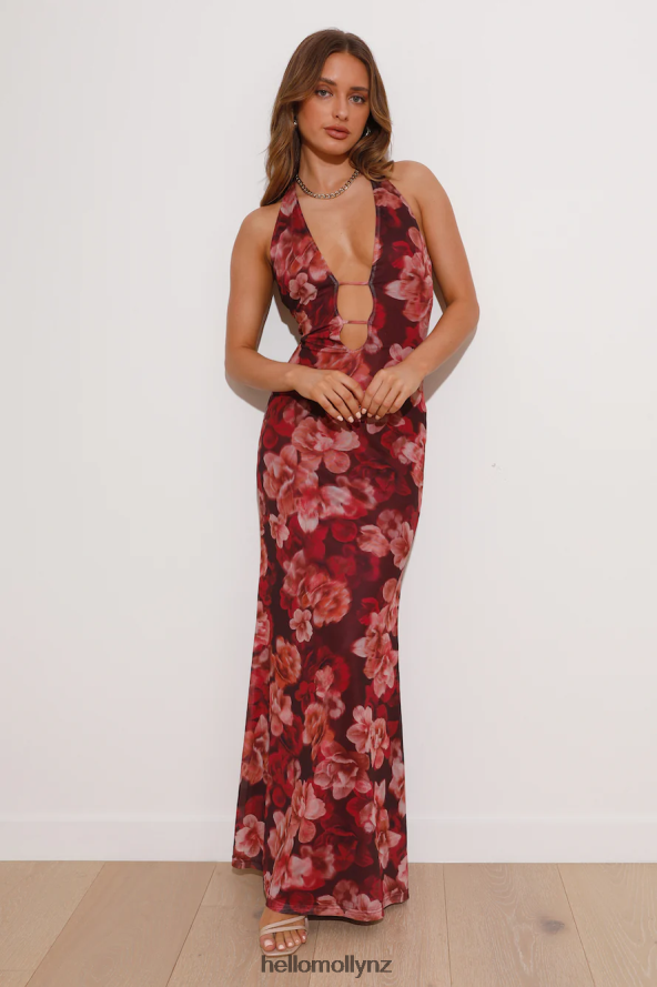 Hello Molly RUNAWAY Evalina Maxi Dress Wine Floral PBN8865787 Clothing