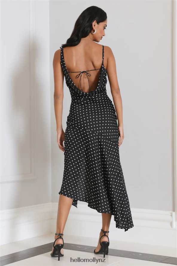 Hello Molly Dotted Moment Satin Polka Dot Midi Dress Black PBN8863896 Clothing