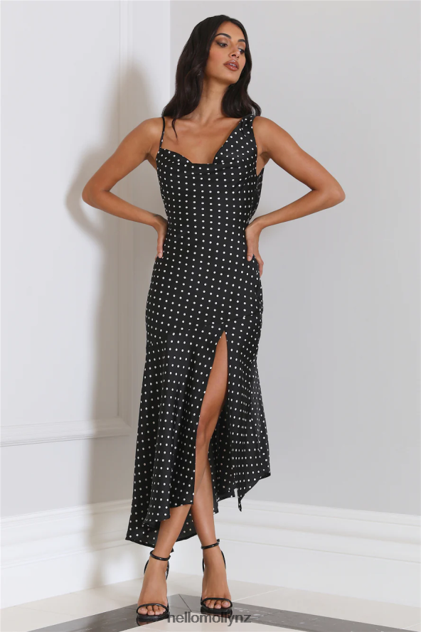 Hello Molly Dotted Moment Satin Polka Dot Midi Dress Black PBN8863896 Clothing