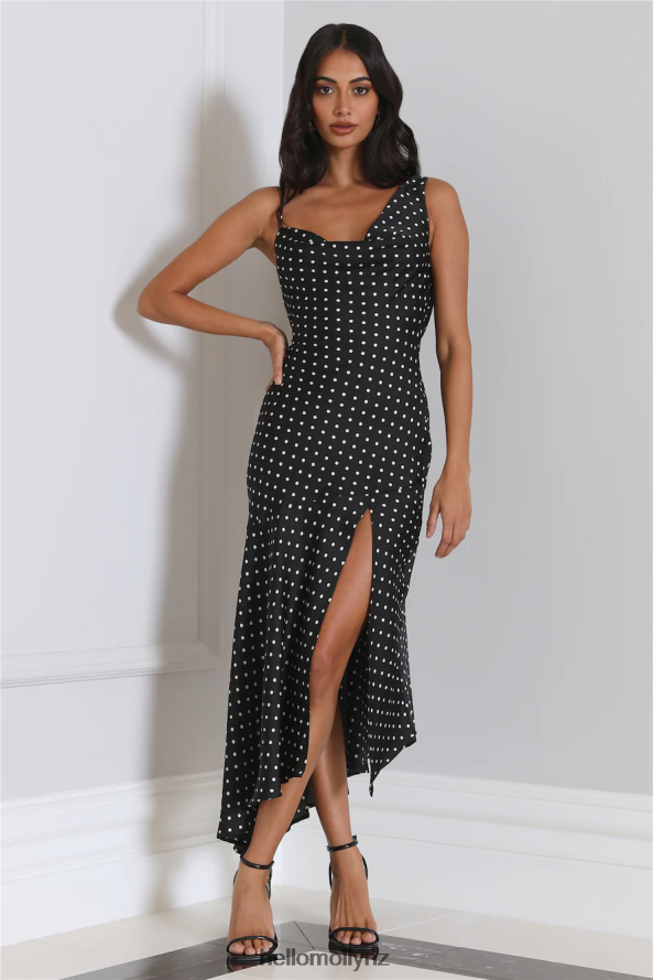 Hello Molly Dotted Moment Satin Polka Dot Midi Dress Black PBN8863896 Clothing