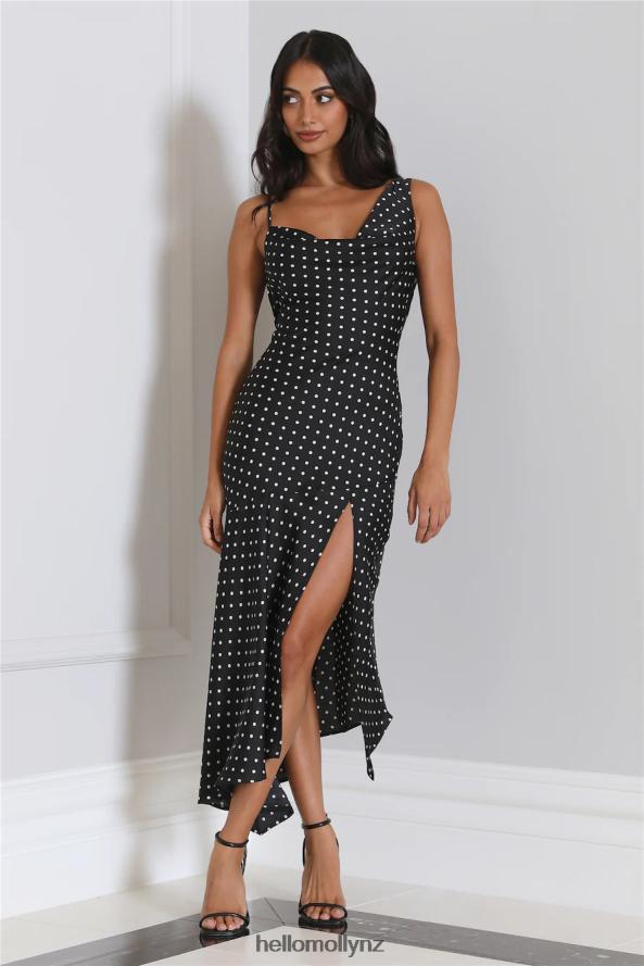 Hello Molly Dotted Moment Satin Polka Dot Midi Dress Black PBN8863896 Clothing