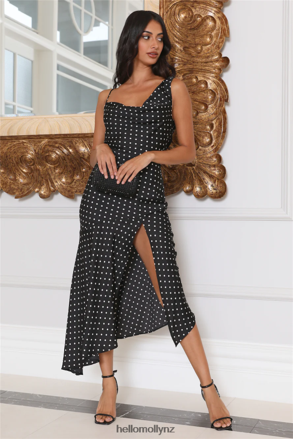 Hello Molly Dotted Moment Satin Polka Dot Midi Dress Black PBN8863896 Clothing