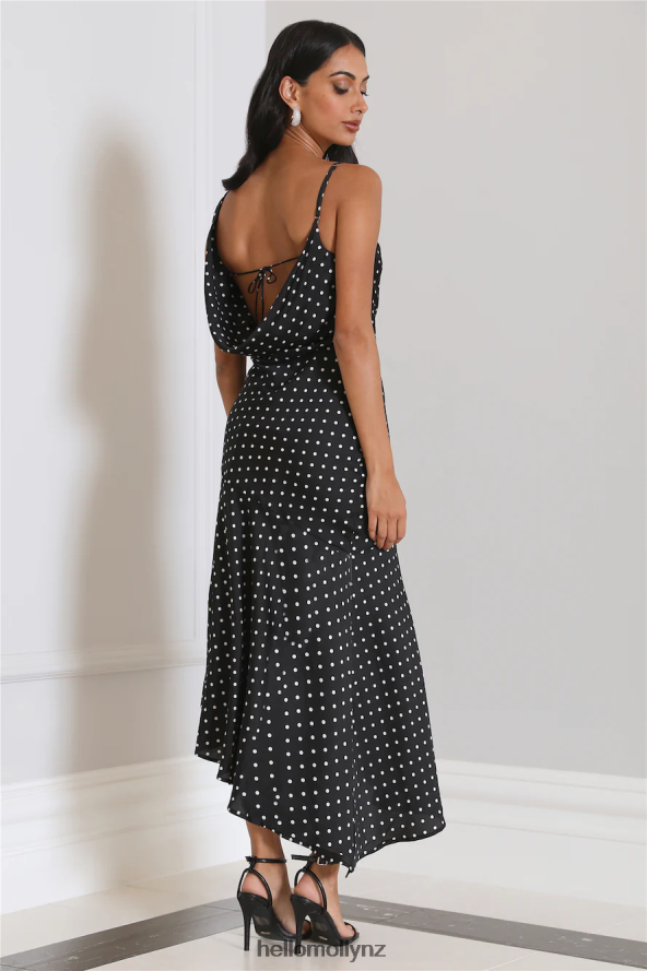 Hello Molly Dotted Moment Satin Polka Dot Midi Dress Black PBN8863896 Clothing