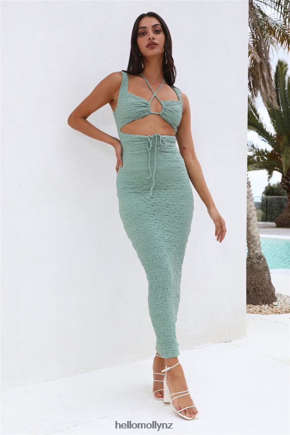 Hello Molly Found Gold Midi Dress Sage PBN8865413 Clothing