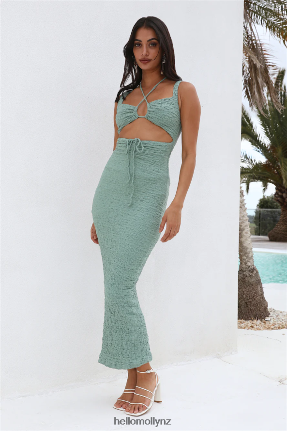 Hello Molly Found Gold Midi Dress Sage PBN8865413 Clothing