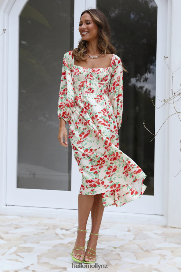 Hello Molly Gal Having Fun Midi Dress Cream PBN8864964 Clothing