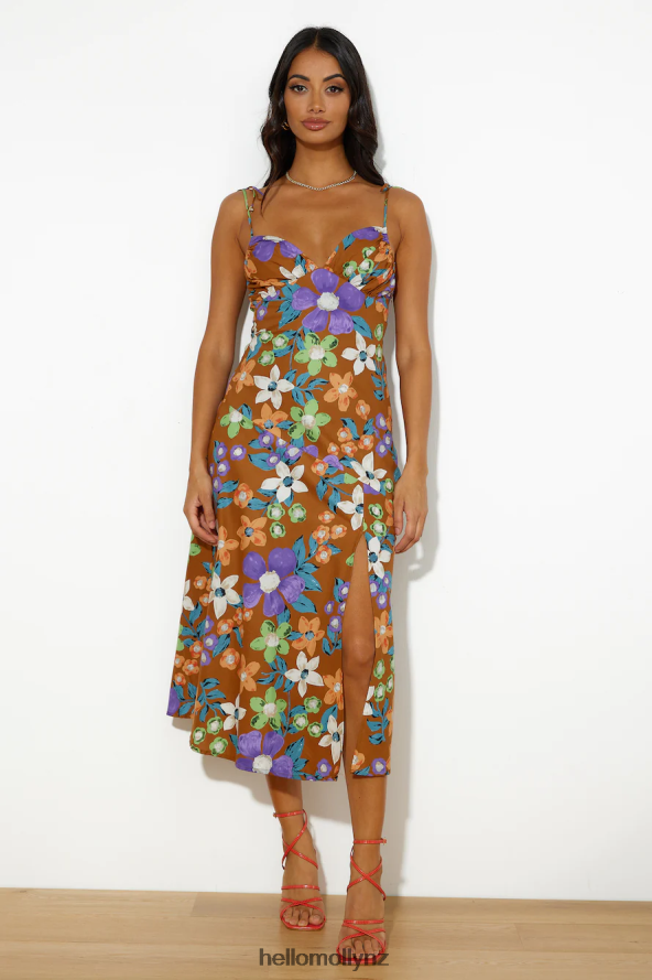 Hello Molly Oasis Of Love Midi Dress Brown PBN8865142 Clothing
