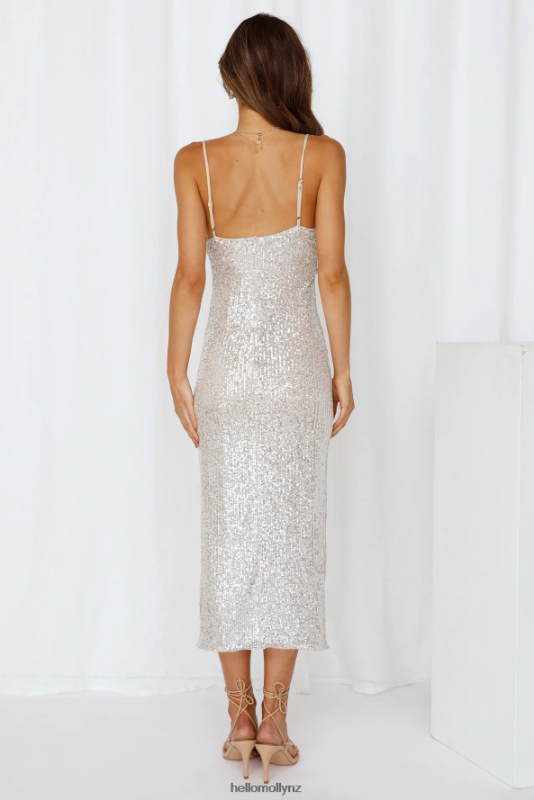Hello Molly Outta My Mind Midi Dress Silver PBN8863621 Clothing