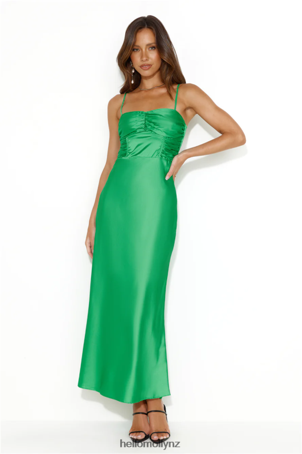 Hello Molly Quiet Stares Satin Midi Dress Green PBN8865449 Clothing