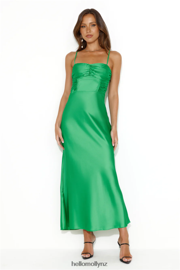 Hello Molly Quiet Stares Satin Midi Dress Green PBN8865449 Clothing