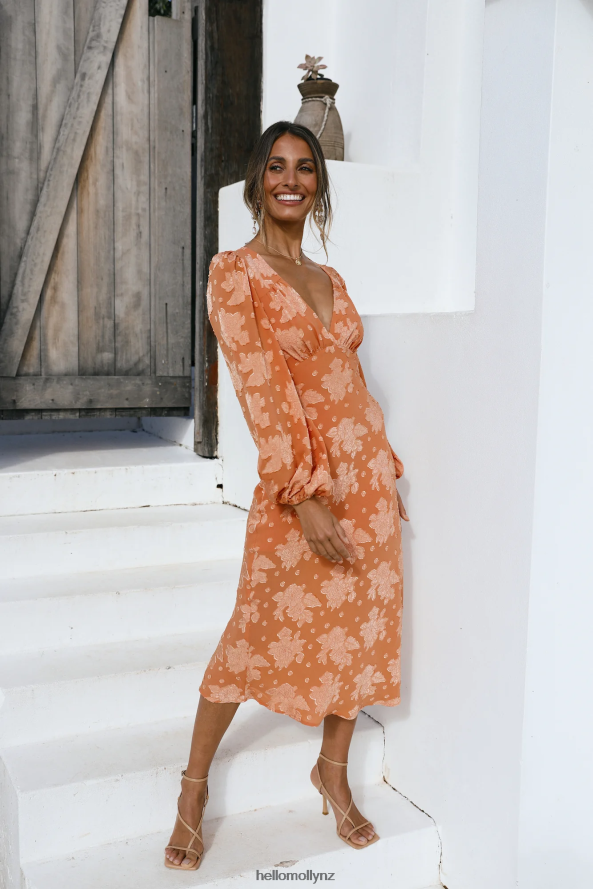 Hello Molly Raise The Sun Midi Dress Orange PBN8863452 Clothing