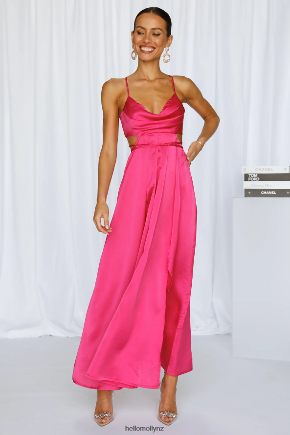 Hello Molly Reveal Your Mind Satin Midi Dress Hot Pink PBN8863579 Clothing