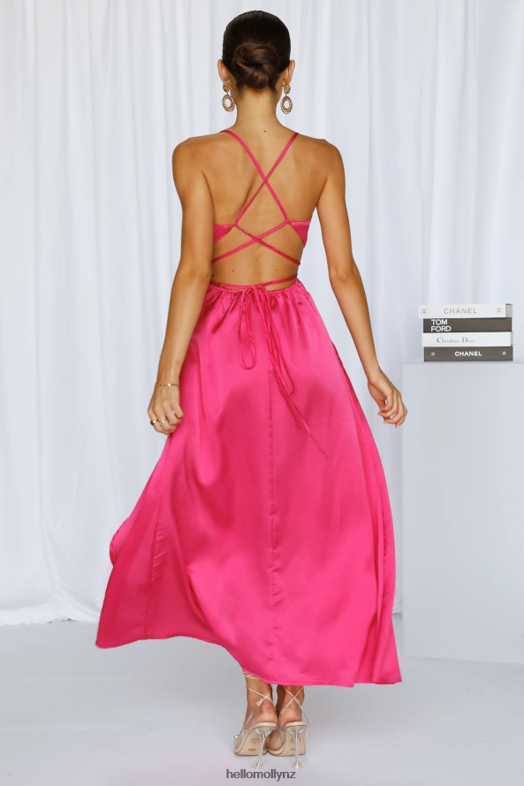 Hello Molly Reveal Your Mind Satin Midi Dress Hot Pink PBN8863579 Clothing