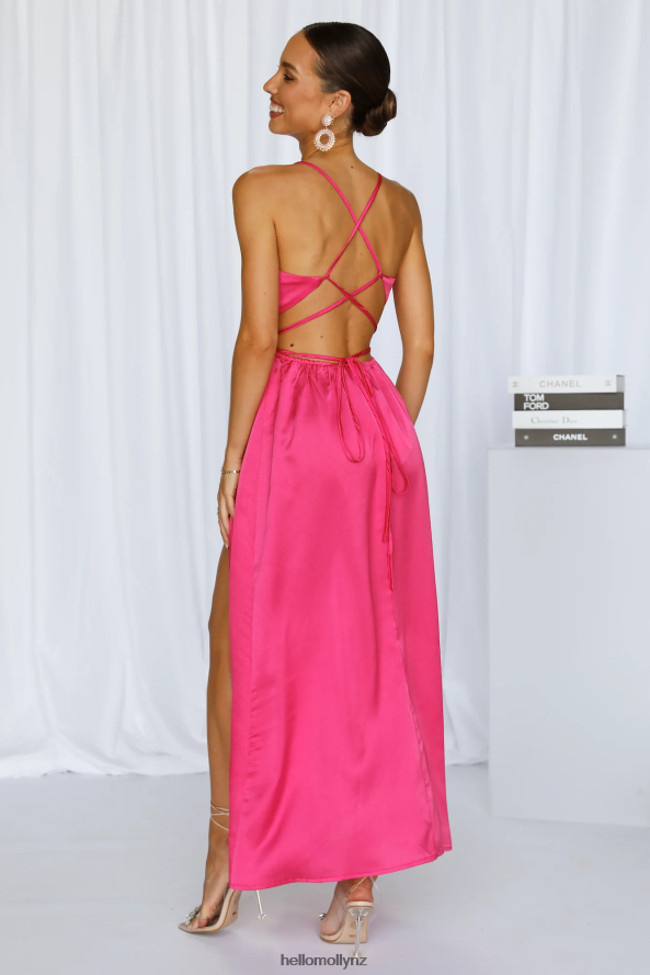 Hello Molly Reveal Your Mind Satin Midi Dress Hot Pink PBN8863579 Clothing