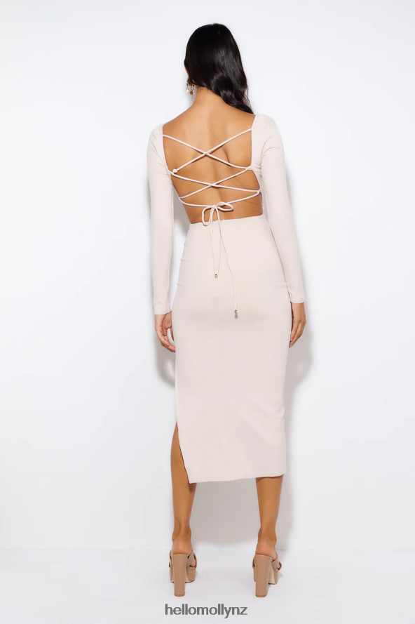 Hello Molly Rooftop Bars Ribbed Midi Dress Beige PBN8865299 Clothing