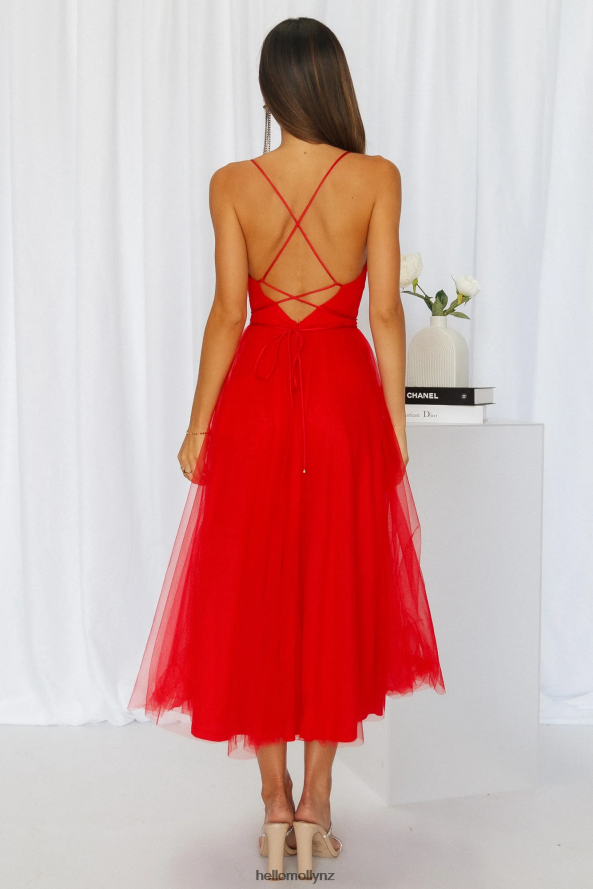 Hello Molly Signal My Way Tulle Midi Dress Red PBN8863558 Clothing