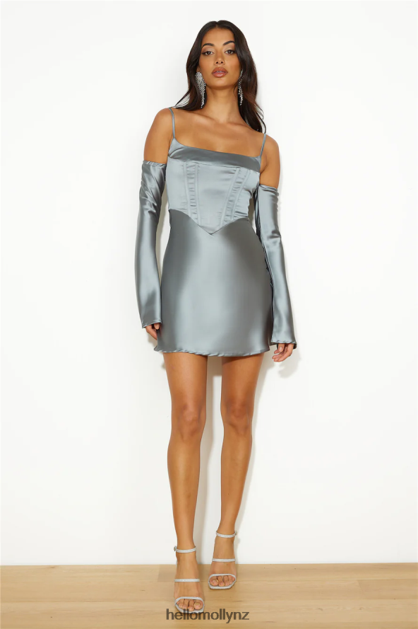 Hello Molly Channel Me Satin Mini Dress Sage PBN8863037 Clothing