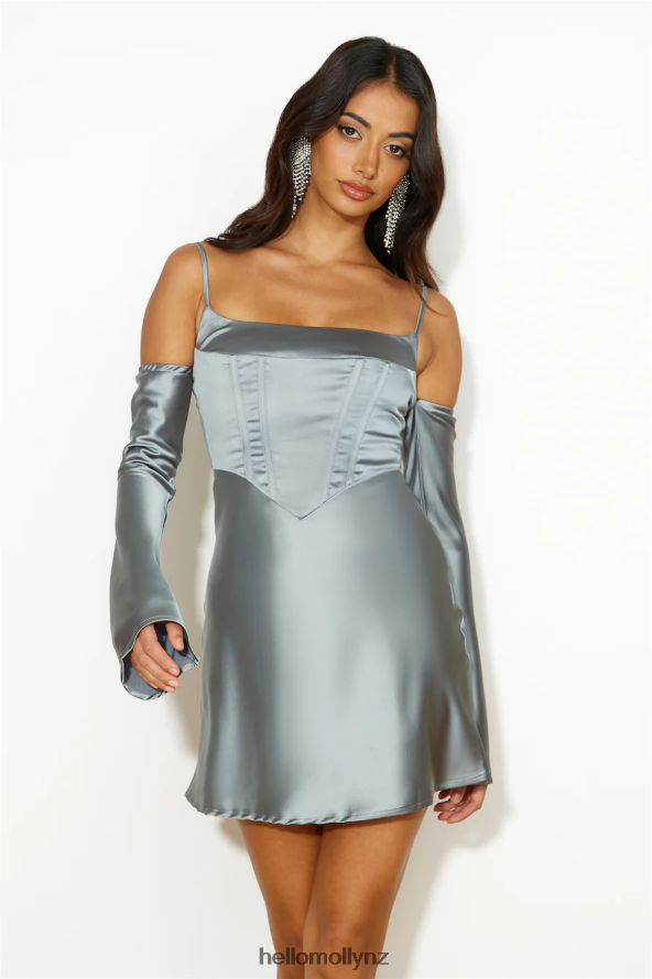 Hello Molly Channel Me Satin Mini Dress Sage PBN8863037 Clothing