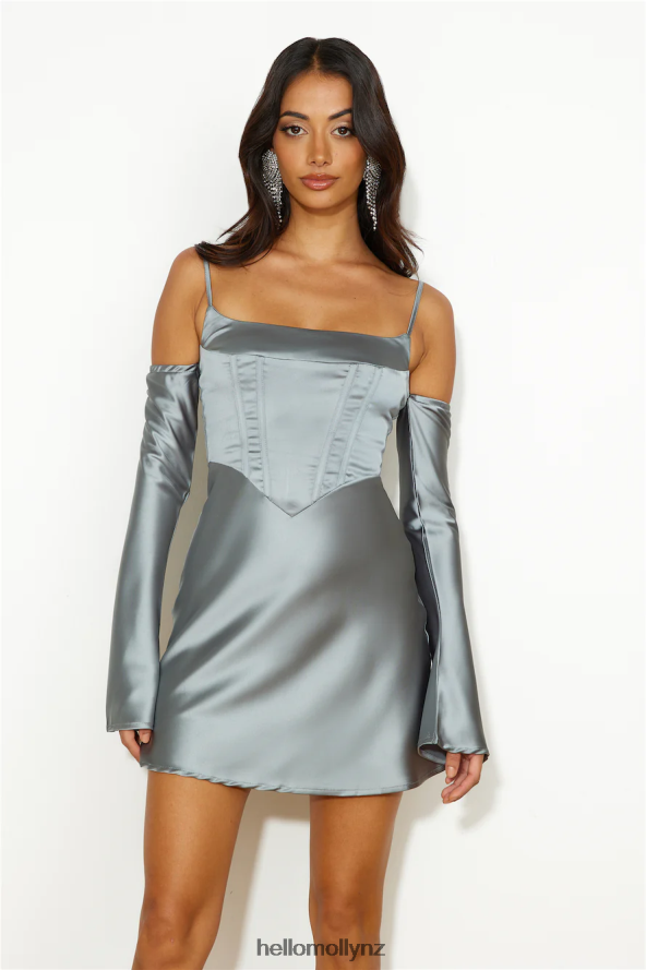 Hello Molly Channel Me Satin Mini Dress Sage PBN8863037 Clothing