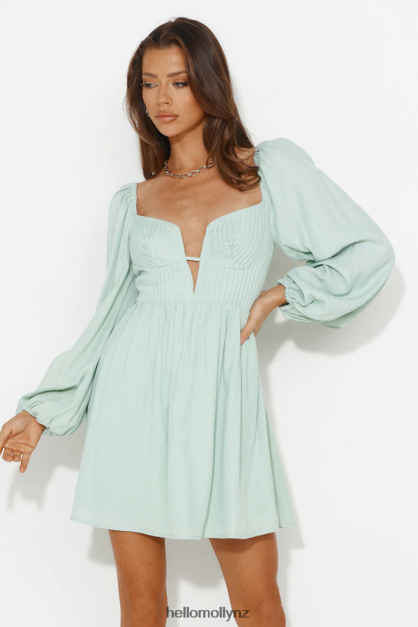 Hello Molly Dress To Express Long Sleeve Mini Dress Sage PBN8863292 Clothing