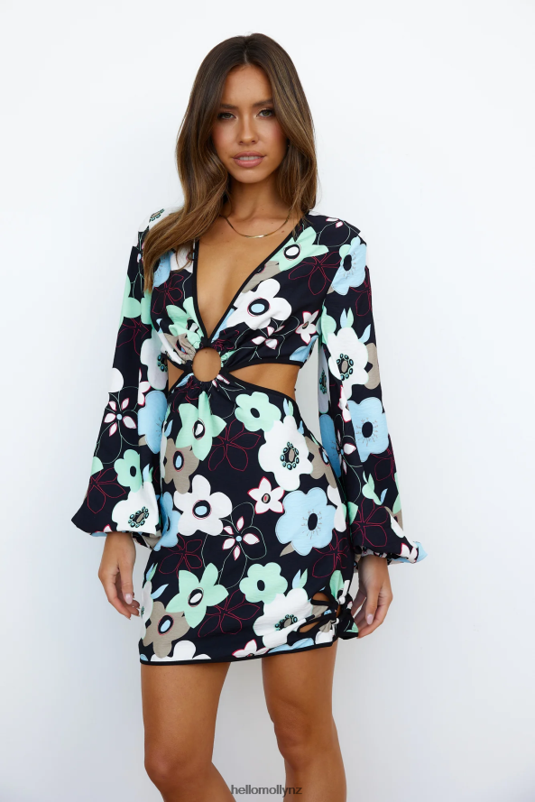 Hello Molly FINDERS KEEPERS Foxy Long Sleeve Mini Dress Black Retro Floral PBN8863015 Clothing