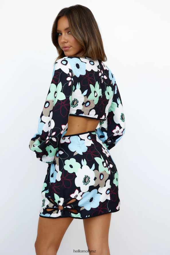Hello Molly FINDERS KEEPERS Foxy Long Sleeve Mini Dress Black Retro Floral PBN8863015 Clothing