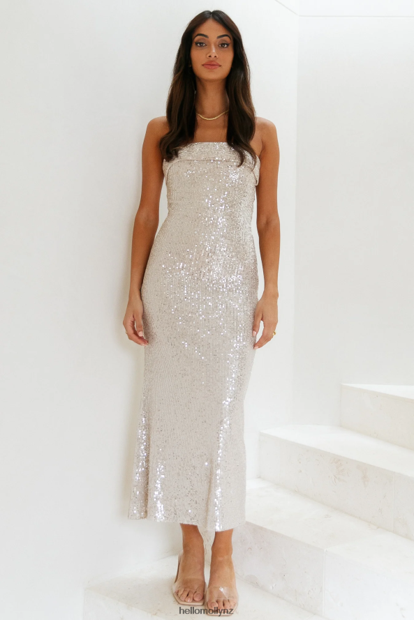 Hello Molly Chilling On My Own Maxi Dress Beige Sequin PBN8866672 Clothing