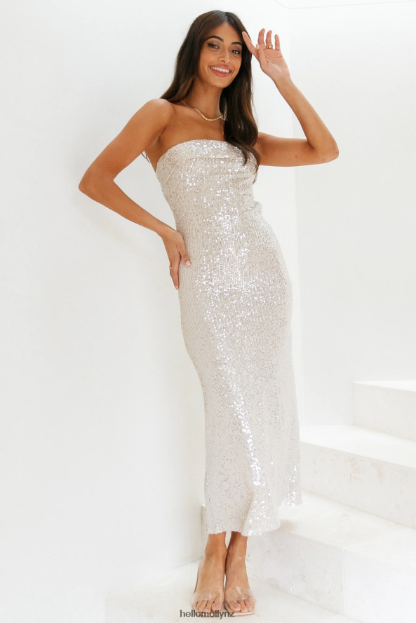 Hello Molly Chilling On My Own Maxi Dress Beige Sequin PBN8866672 Clothing