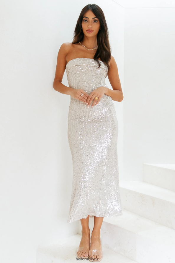 Hello Molly Chilling On My Own Maxi Dress Beige Sequin PBN8866672 Clothing