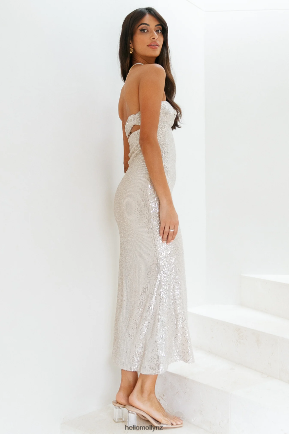 Hello Molly Chilling On My Own Maxi Dress Beige Sequin PBN8866672 Clothing