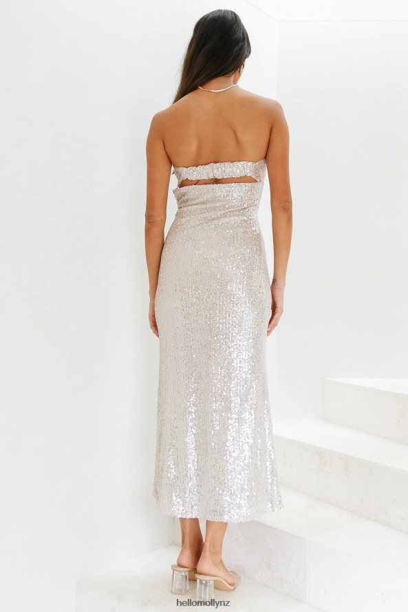 Hello Molly Chilling On My Own Maxi Dress Beige Sequin PBN8866672 Clothing