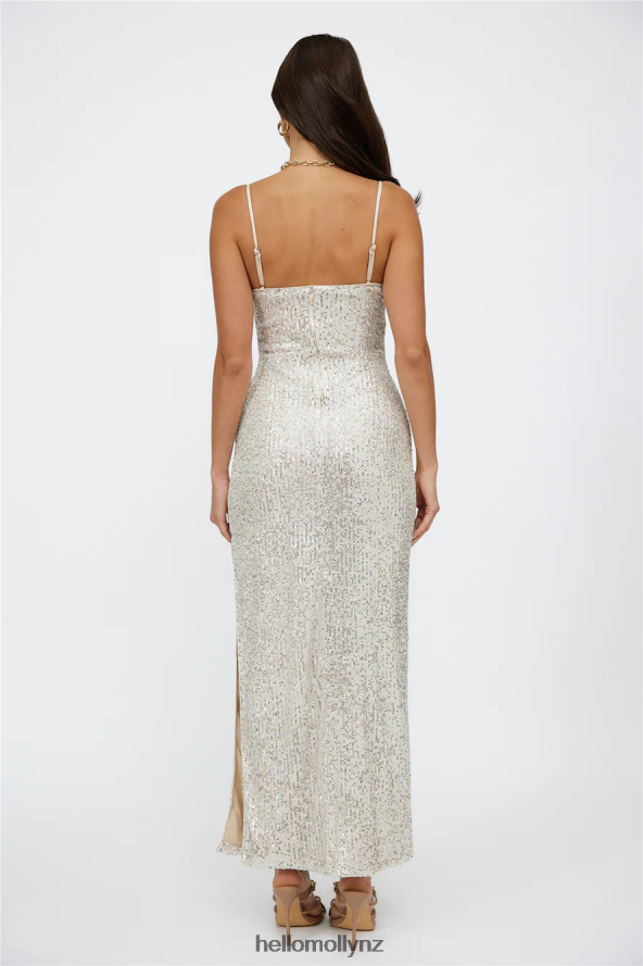 Hello Molly Disco Dancing Maxi Dress Beige Sequin PBN8866456 Clothing