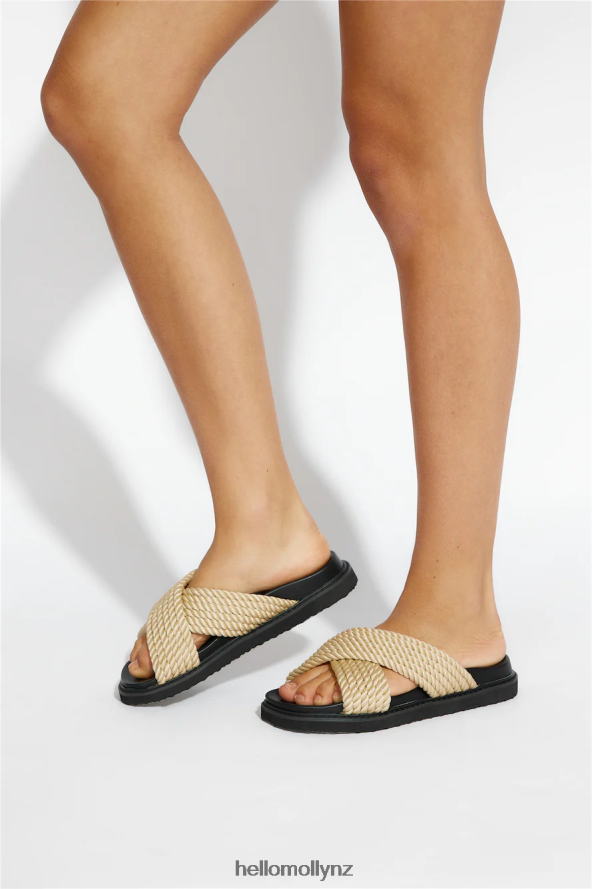 Hello Molly BILLINI Zira Slides Natural Rope Black PBN8869982 Footwear