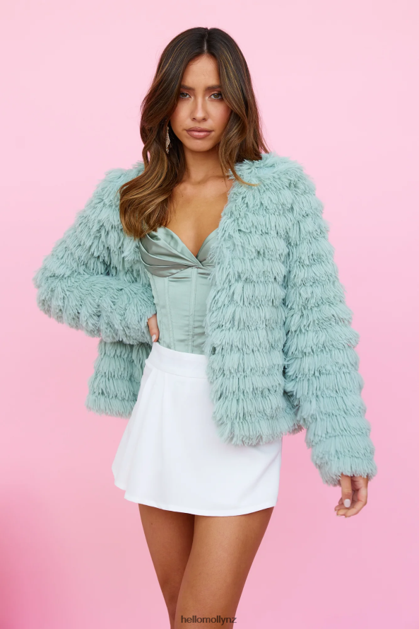 Hello Molly Flying High Faux Fur Jacket Mint PBN8869028 Clothing