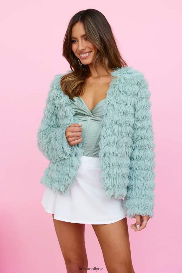 Hello Molly Flying High Faux Fur Jacket Mint PBN8869028 Clothing