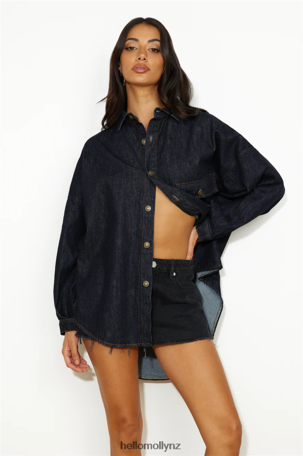 Hello Molly LIONESS NYC Boyfriend Shirt Dark Denim PBN8869093 Clothing