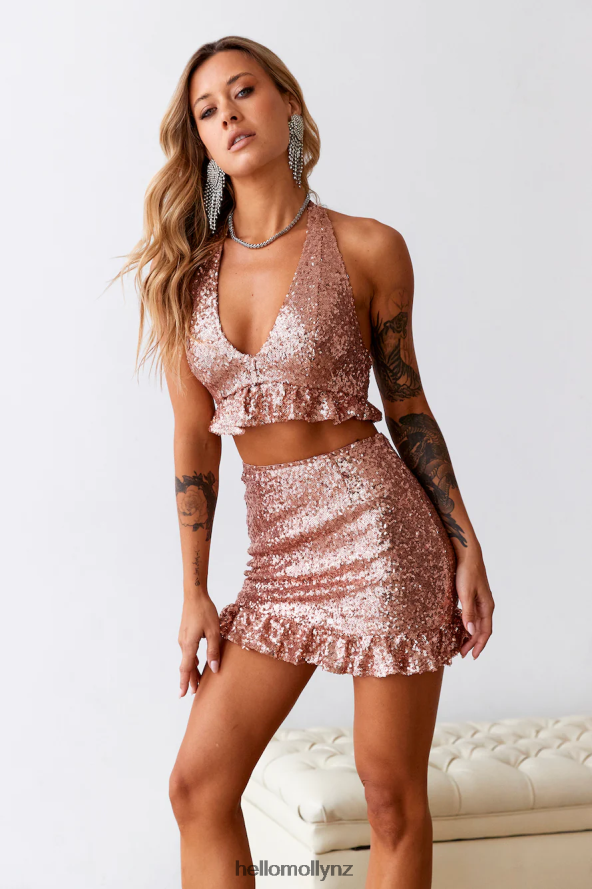 Hello Molly Sweet Siren Sequin Crop Top Rose Gold PBN8868620 Clothing