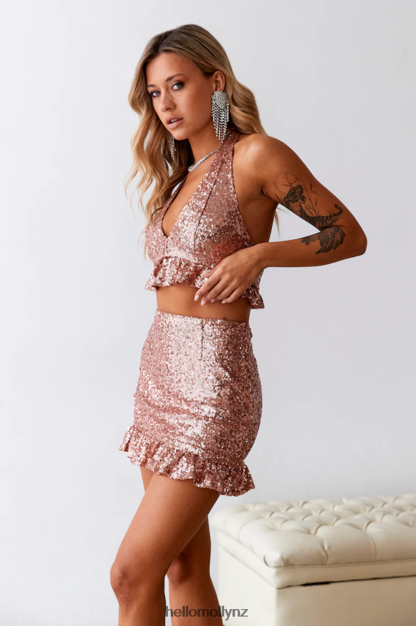 Hello Molly Sweet Siren Sequin Crop Top Rose Gold PBN8868620 Clothing