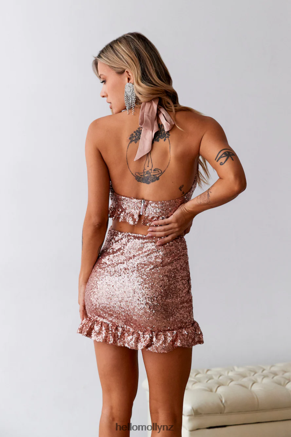 Hello Molly Sweet Siren Sequin Crop Top Rose Gold PBN8868620 Clothing